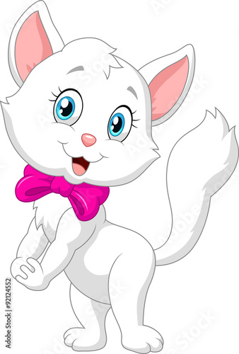 Happy cartoon white cat isolated on white background