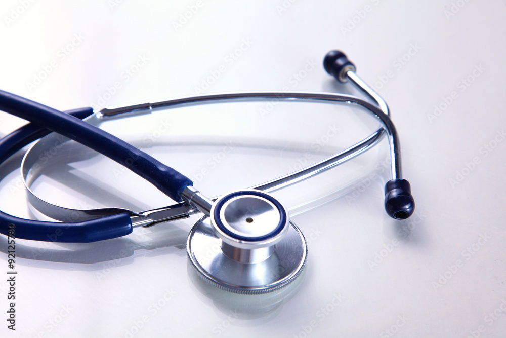 close up medical stethoscope on a white background close up medical stethoscope on a white background