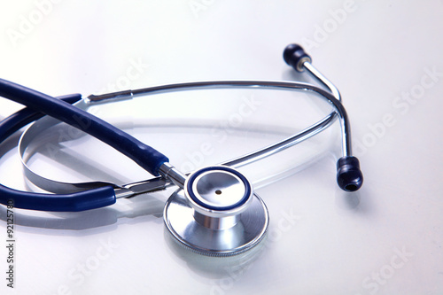 close up medical stethoscope on a white background