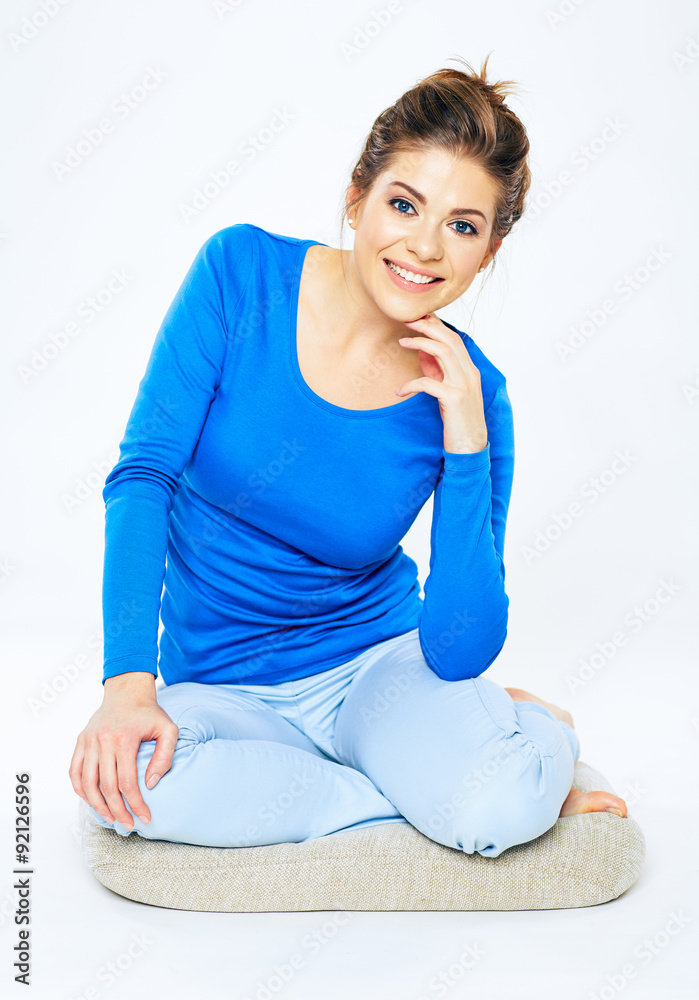 Smiling Pretty Woman sitting pose. Smiling Pretty Woman sitting pose.