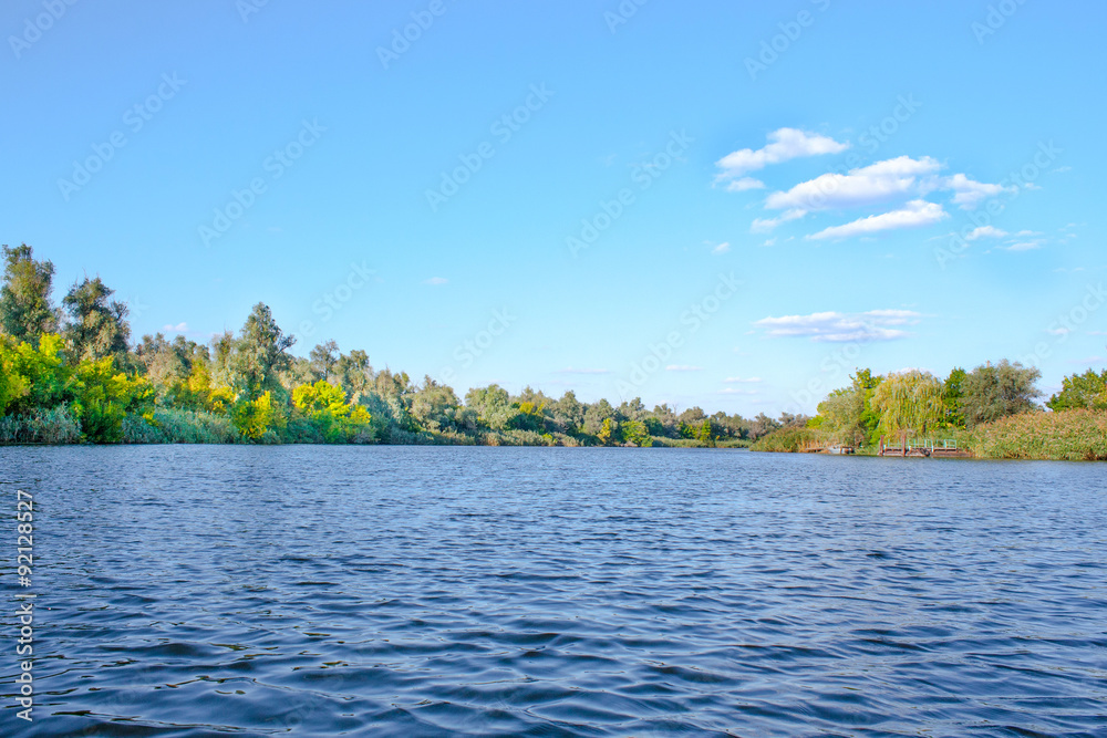 landscape image of a large river shore vegetation landscape image of a large river shore vegetation