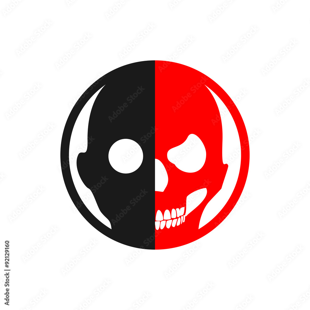 Fototapeta premium Life and Death Icon | Bold Split-Faced Human and Skull Design