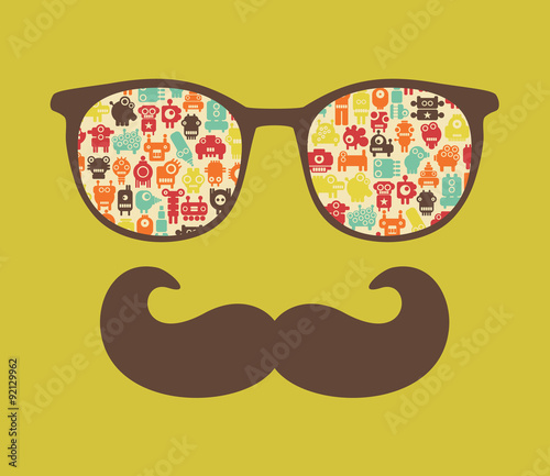 Retro sunglasses with reflection for hipster.