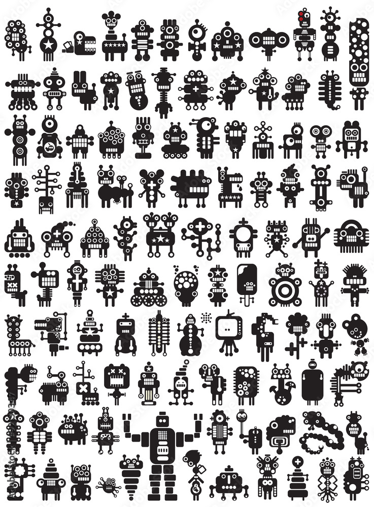 Big set of icons with monsters and robots.