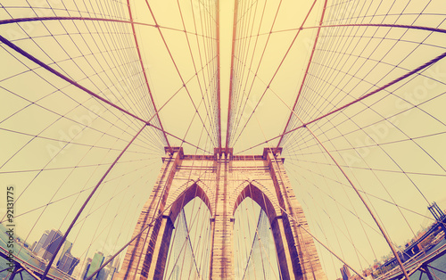 Vintage filtered fisheye picture of Brooklyn Bridge, NYC. #92131775