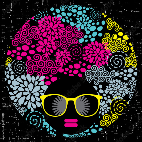 Black head woman with strange pattern hair.