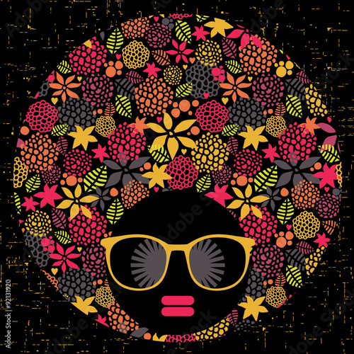 Black head woman with strange pattern hair.