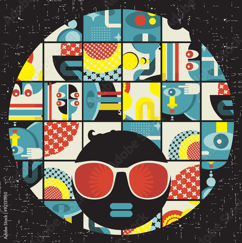 Black head woman with strange pattern hair.