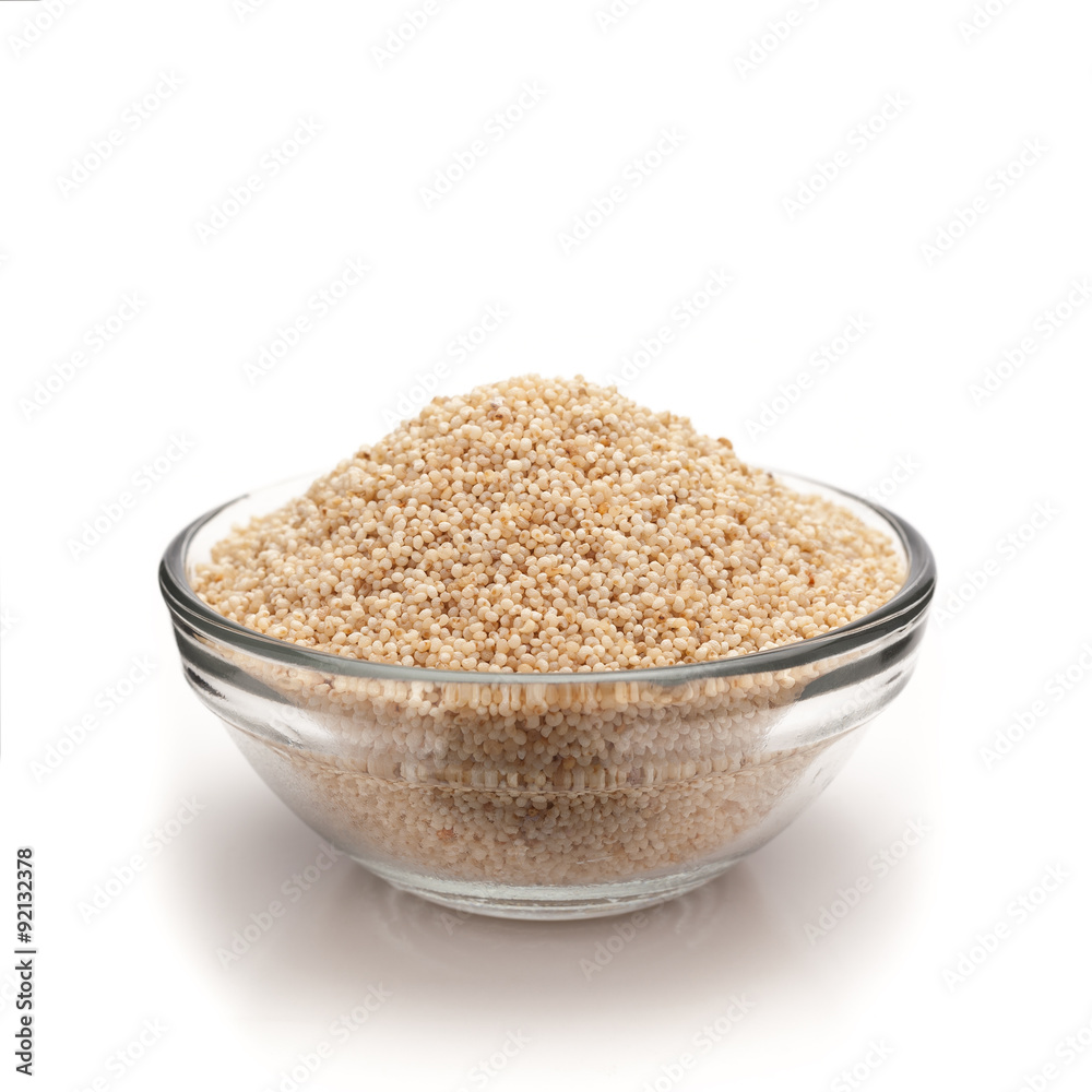 Front view of Organic White Poppy seed (Papaver somniferum) in glass bowl isolated on white background. Front view of Organic White Poppy seed (Papaver somniferum) in glass bowl isolated on white background.