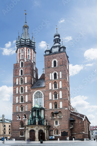 Saint Mary Basilica and Main Square in Krakow. #92132749