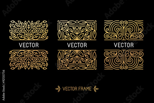 Vector set of linear frames and floral backgrounds with copy spa