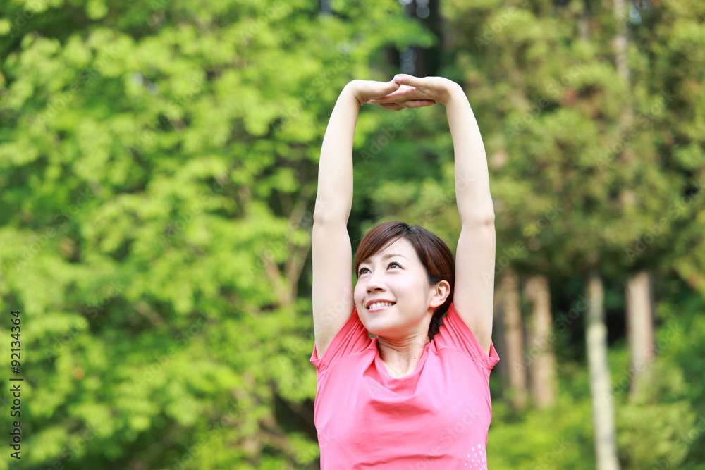 Japanese woman doing stretch Japanese woman doing stretch