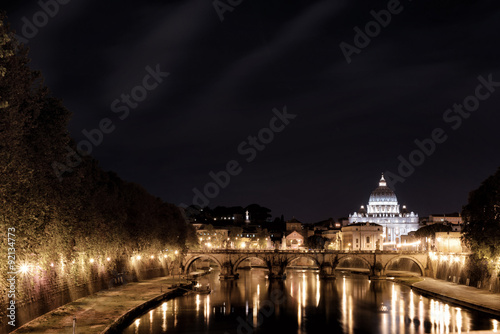 Canvas Print Rome, Tiber, St. Peter Basilica by night