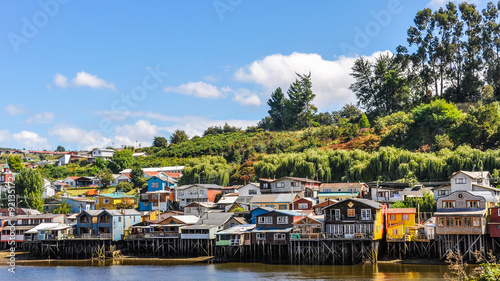 Houses on wooden columns, Chiloe Island, Chile photo