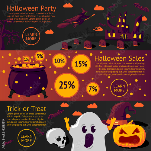 Set of halloween flat banners - Halloween party, Sale, Trick-or