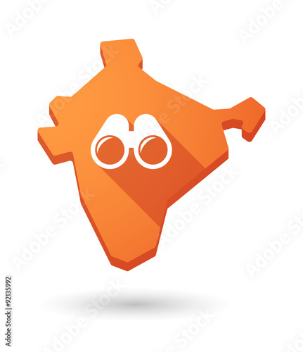 Long shadow India map icon with a binoculars