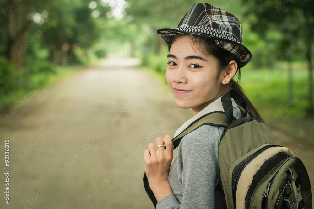 woman tourists are traveling in backpacker style woman tourists are traveling in backpacker style
