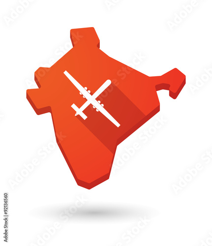 Long shadow India map icon with a war drone