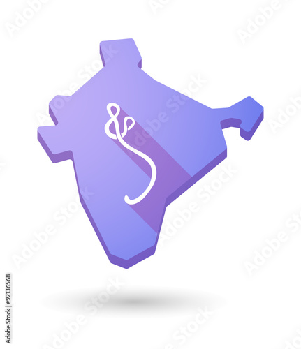 Long shadow India map icon with  an ebola sign