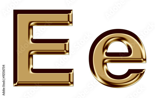 Golden letter E,e on white background