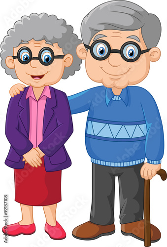 Cartoon elderly couple isolated on white background