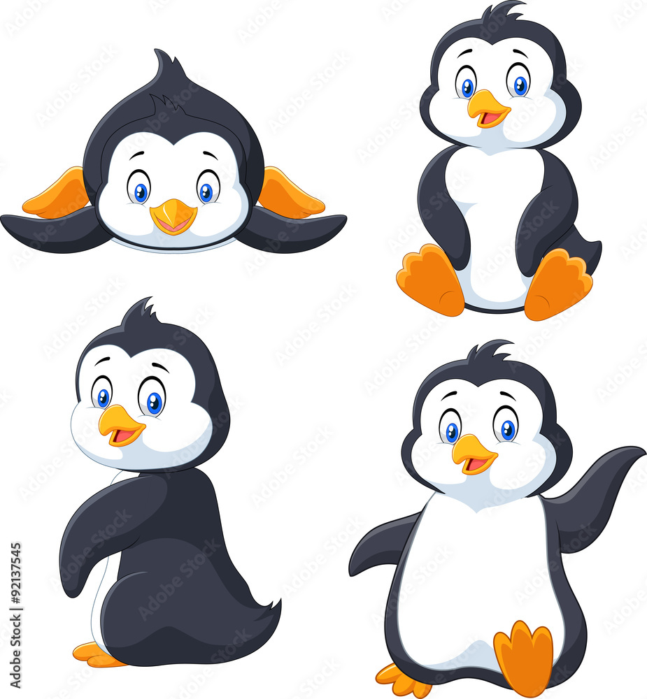 Naklejka premium Collection of cartoon penguin isolated on white background