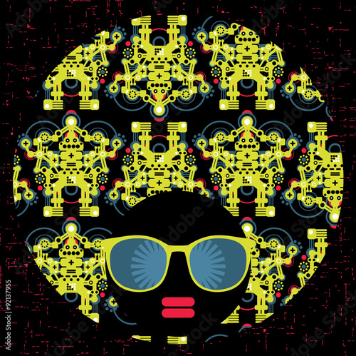 Black head woman with strange pattern hair.