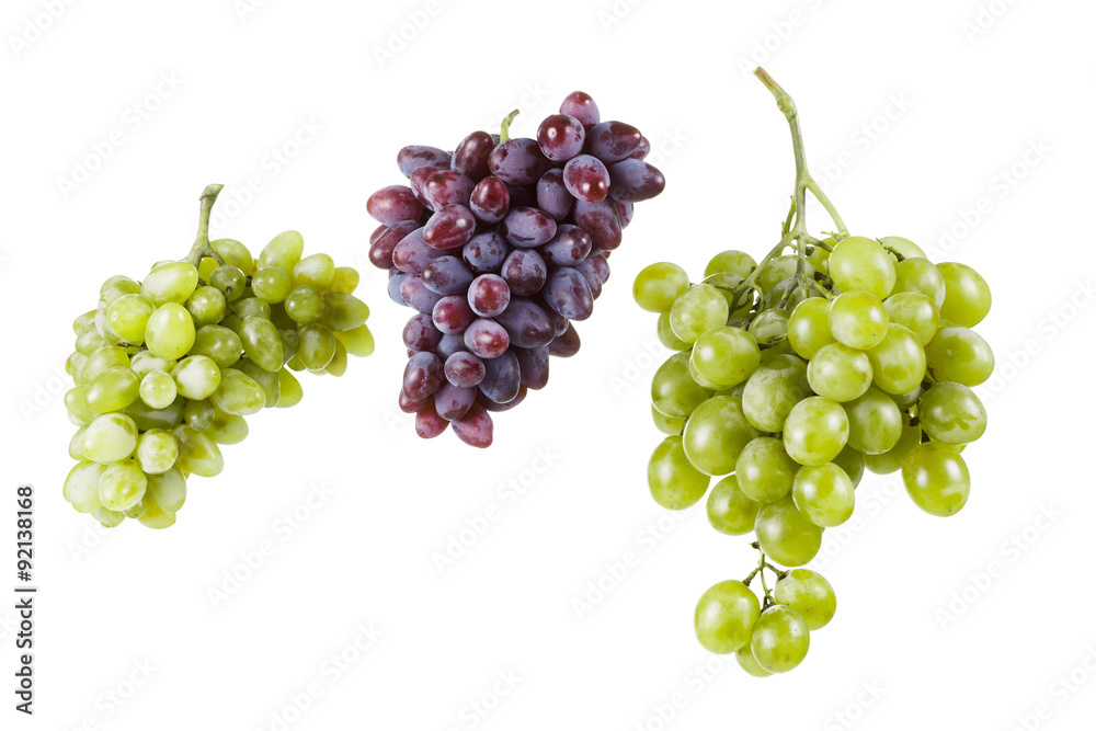 Ripe grapes on a white background