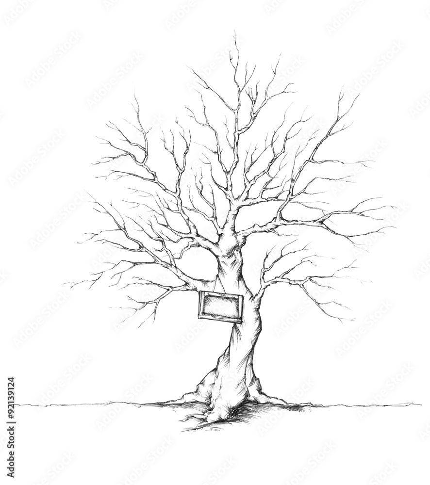 Baum für Hochzeitsgäste mit Schild am Stamm Stock Illustration | Adobe Stock