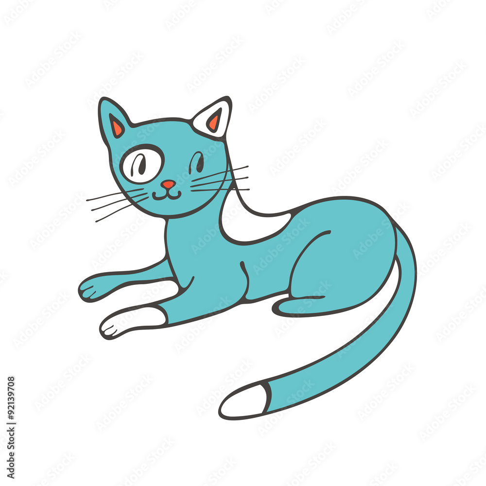 Hand drawn illustration of cute domestic cat