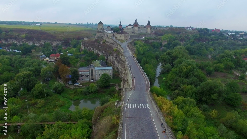 Aerial: Old castle in Kamenetz-Podolskiy, Ukraine. Aerial: Old castle in Kamenetz-Podolskiy, Ukraine.