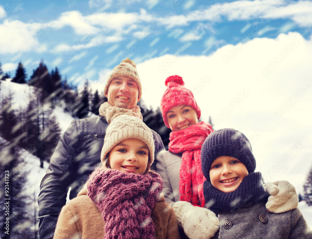 happy family in winter clothes outdoors happy family in winter clothes outdoors