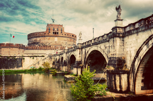 Castel Sant'Angelo, Rome, Italy. Tiber river and the Sant'Angelo bridge