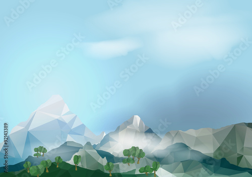 Geometric Mountain and Forest Background - Vector Illustration