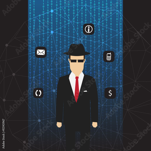 Agent of Information on Abstract Net Background with Code and Icons - Vector Illustration