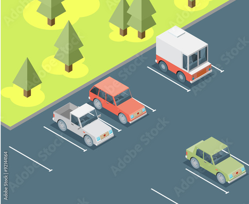 Isometric car parked. Flat vector