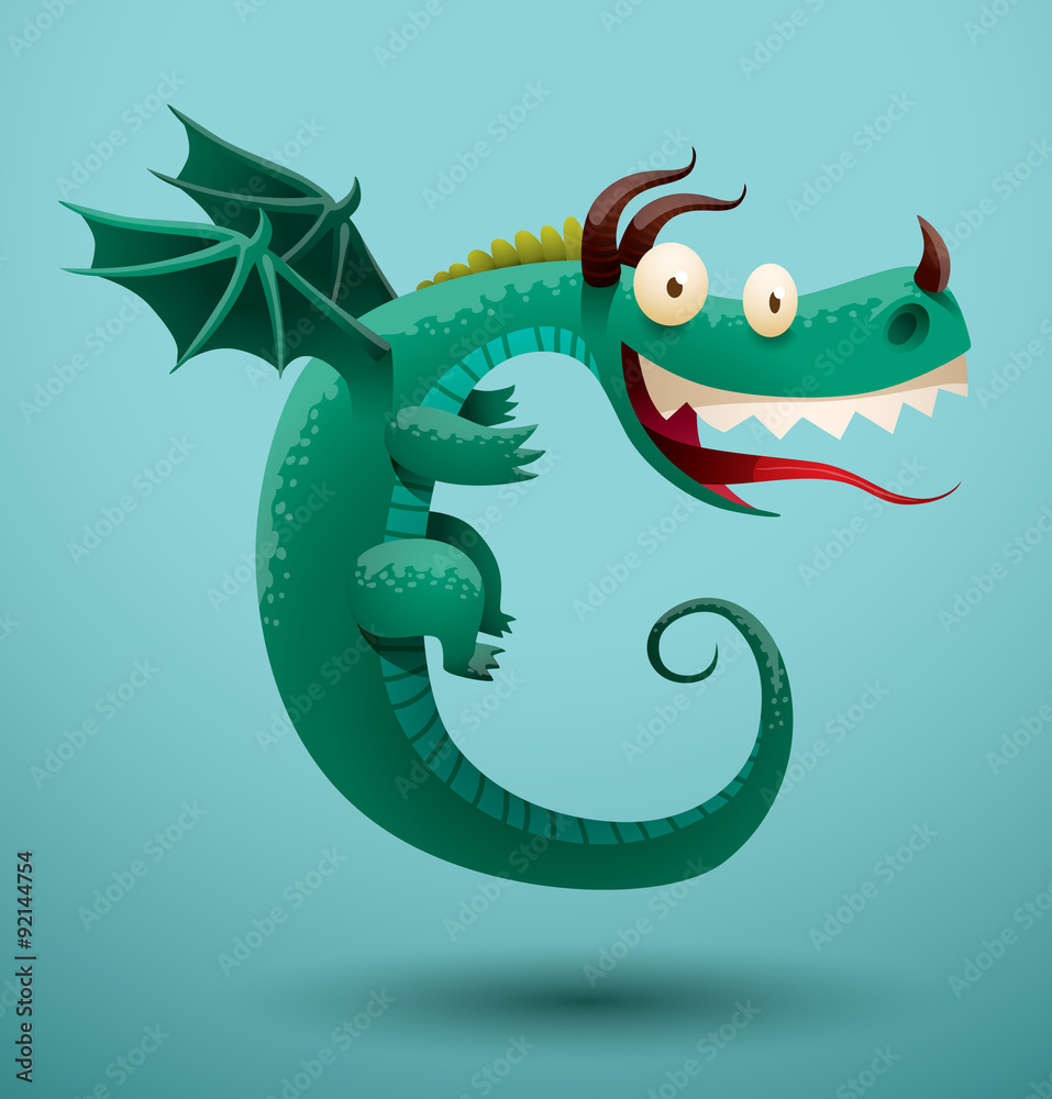 Vector funny dragon turquoise color. Image of funny cartoon smiling dragon  turquoise color on a blue background. Stock Vector | Adobe Stock