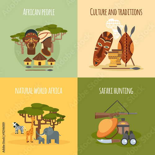 African 4 flat icons square composition 