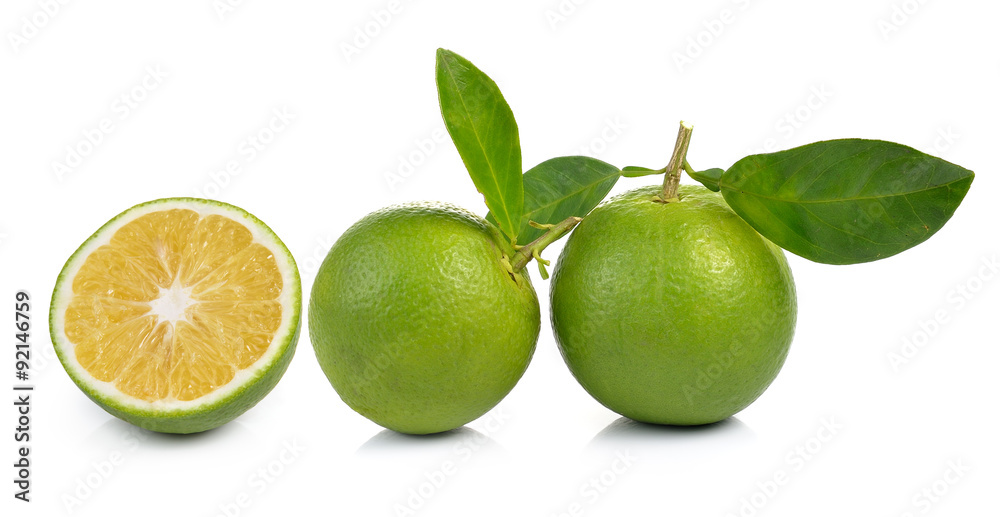 Fresh sweet orange with leaves on white background Fresh sweet orange with leaves on white background