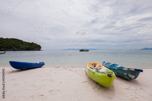 Colorful kayaks on beach in Thailand © master1305