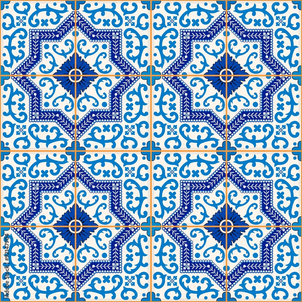 Seamless Moroccan, Portuguese  tiles, Azulejo, ornaments. 
