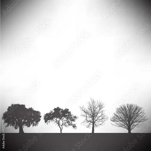 Four black and white trees 