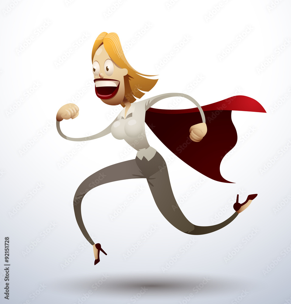 Vector super office woman running. Image of a running woman with blonde ...