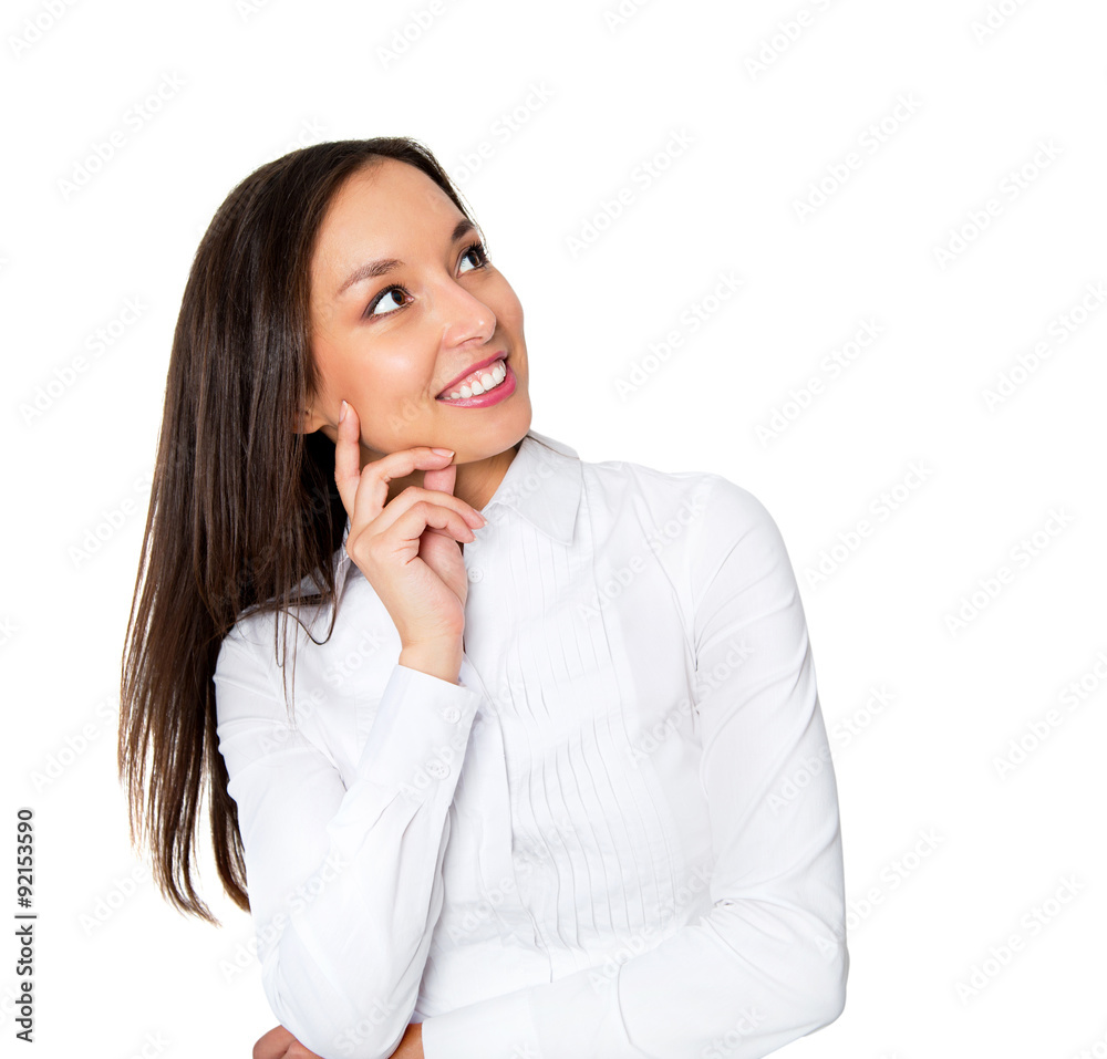 Smiling businesswoman in formalwear sitting at workplace Smiling businesswoman in formalwear sitting at workplace