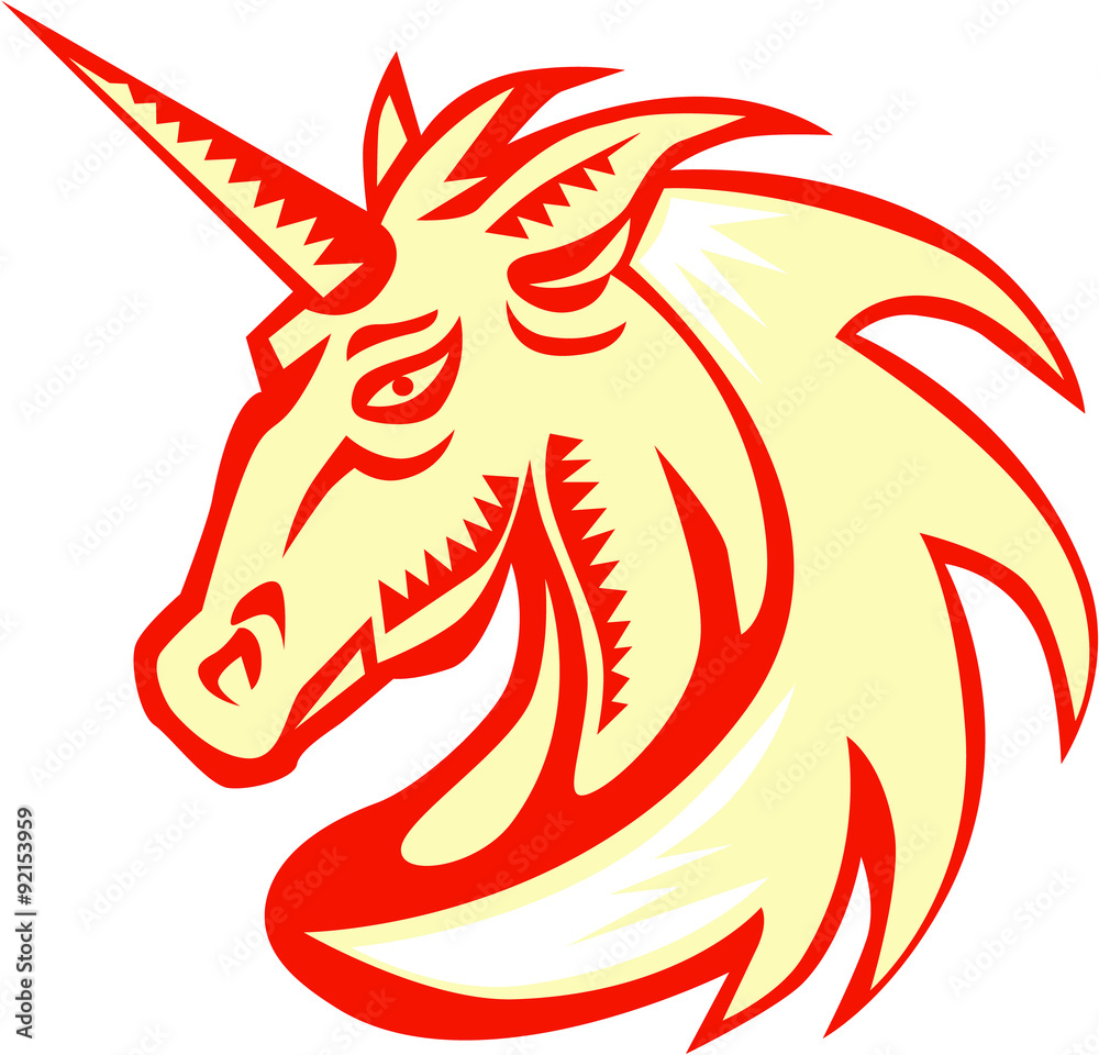 Unicorn Horse Head Side Woodcut Unicorn Horse Head Side Woodcut