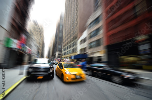 Blurry abstract photo of New York City streets, USA