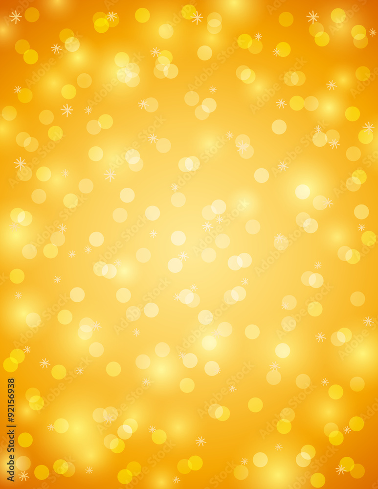 Golden background with snowflake and bokeh Golden background with snowflake and bokeh
