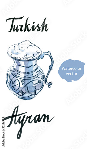 Watercolor ayran, Turkish and Greec milk drink