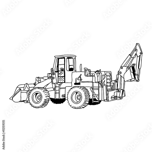 illustration vector doodles hand drawn of wheel loader isolated