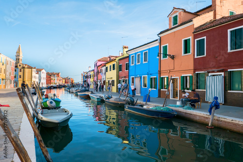 Typical brightly colored houses of Burano, Venice lagoon, Italy.